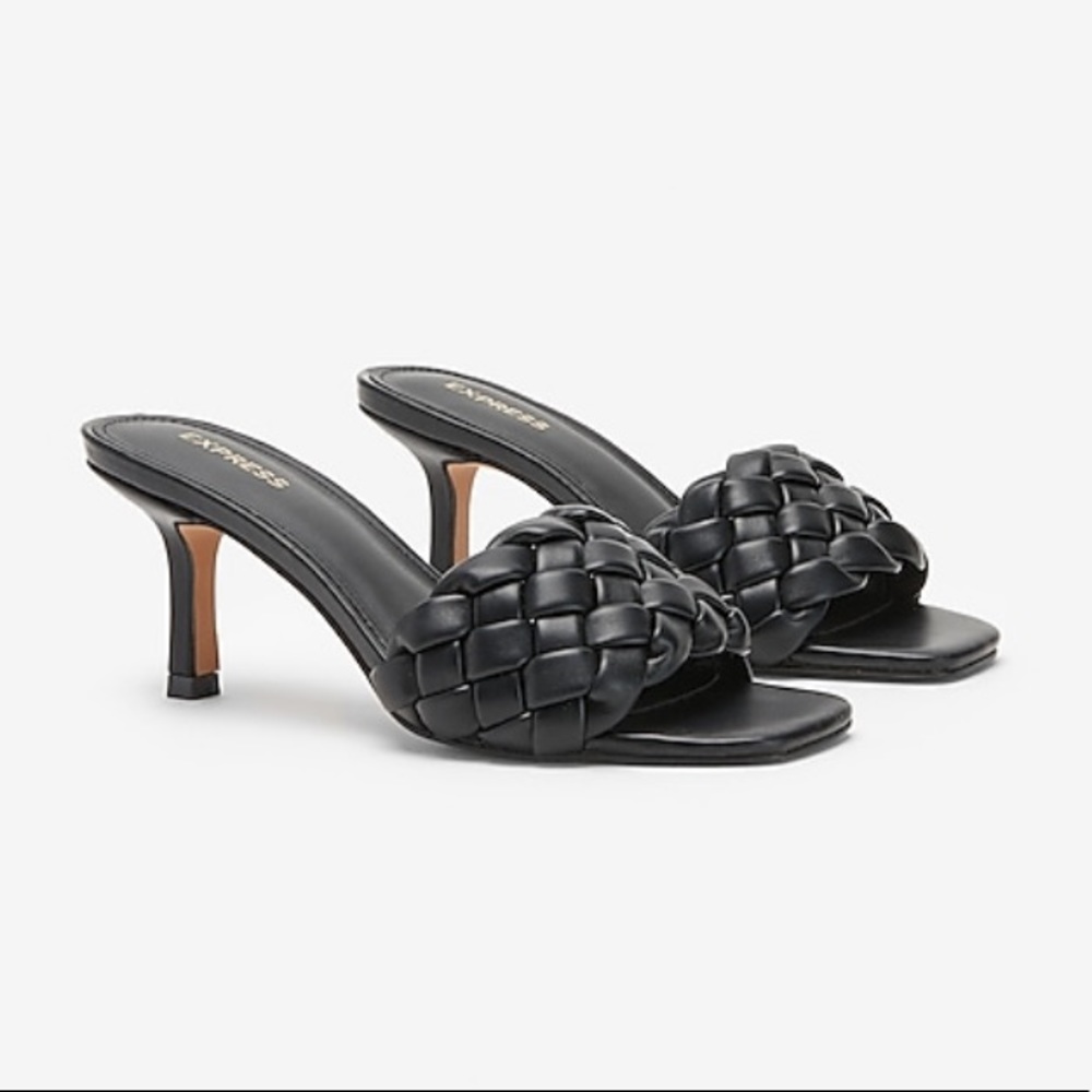 Express Black Quilted Slide Heeled Sandal Size 9